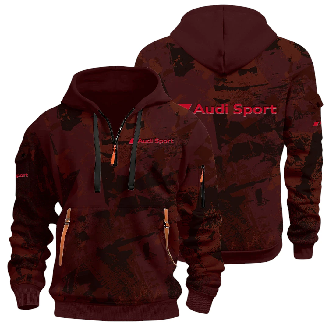 Quattro Sport Car Half Zip Hoodie All Over Prints Sports Hoodie Style Y26QZ3H - Red Wine