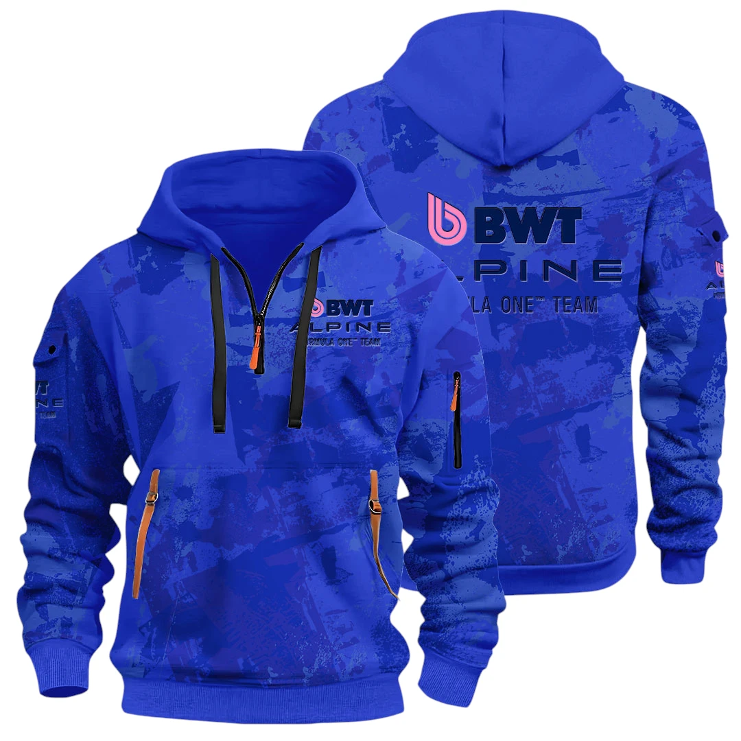 Racing Team Half Zip Hoodie All Over Prints Sports Hoodie Style Y26QZ3H - Blue
