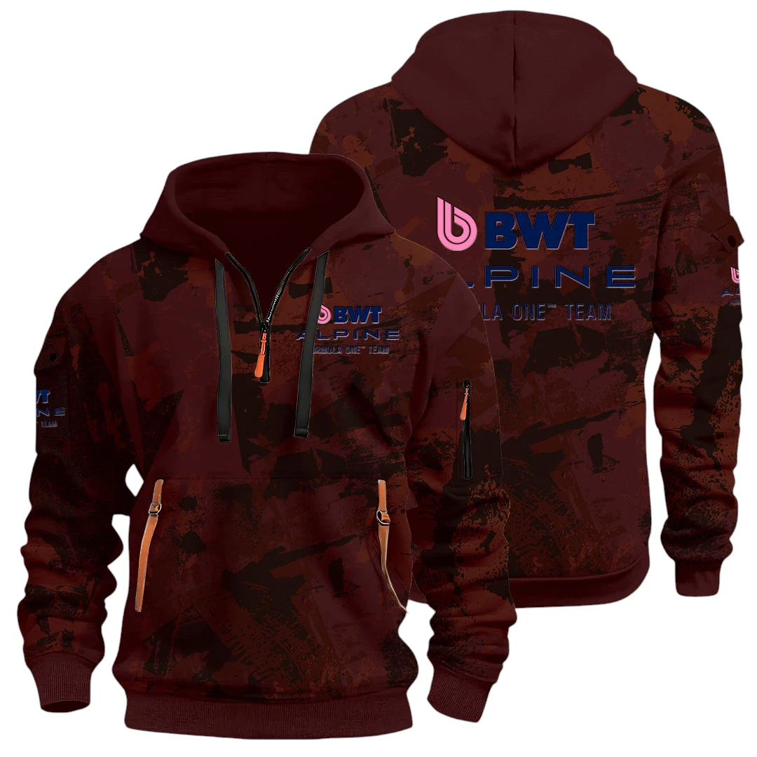 Racing Team Half Zip Hoodie All Over Prints Sports Hoodie Style Y26QZ3H - Red Wine