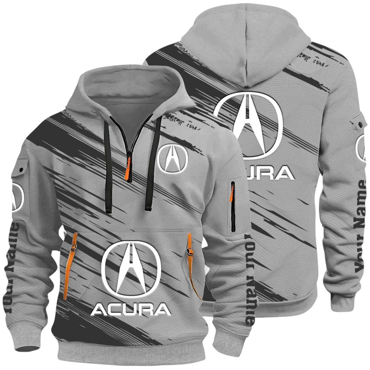 SUV Car Half Zip Hoodie All Over Prints Multi-Pockets Y26QZ3H - Grey