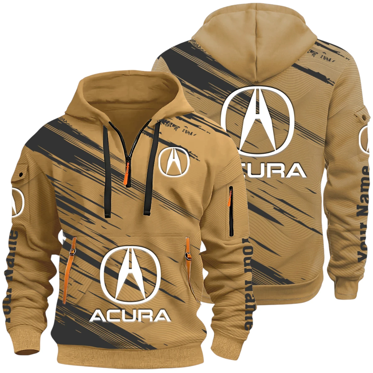 SUV Car Half Zip Hoodie All Over Prints Multi-Pockets Y26QZ3H - Khaki