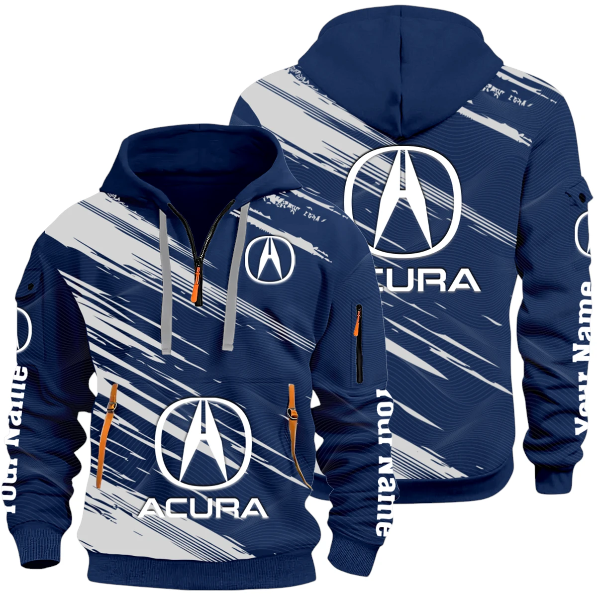 SUV Car Half Zip Hoodie All Over Prints Multi-Pockets Y26QZ3H - Navy