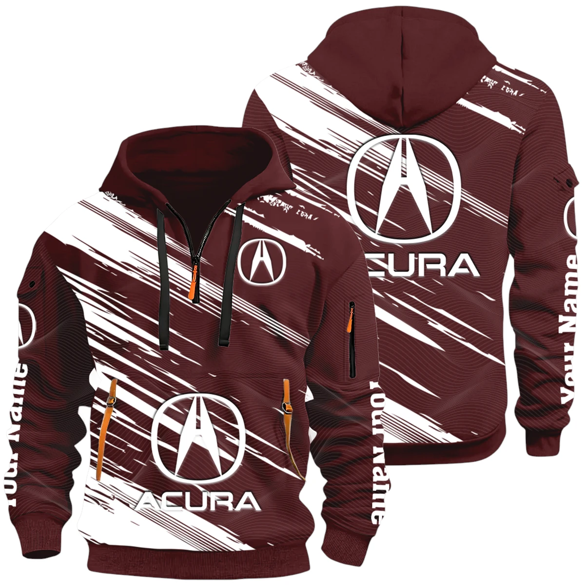 SUV Car Half Zip Hoodie All Over Prints Multi-Pockets Y26QZ3H - Red Wine