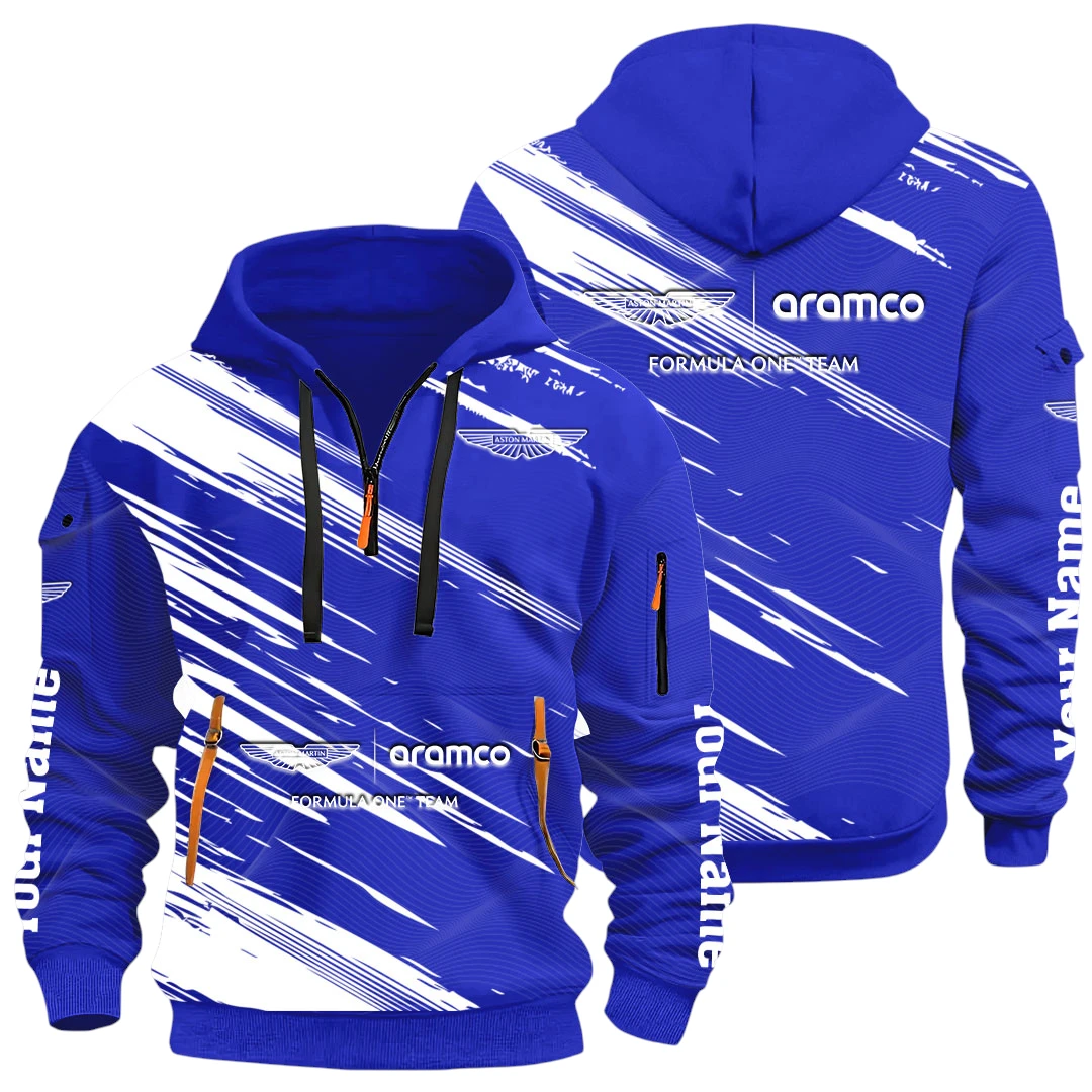 Top Class Car Half Zip Hoodie All Over Prints, Multi-Pockets Y26QZ3H - Blue