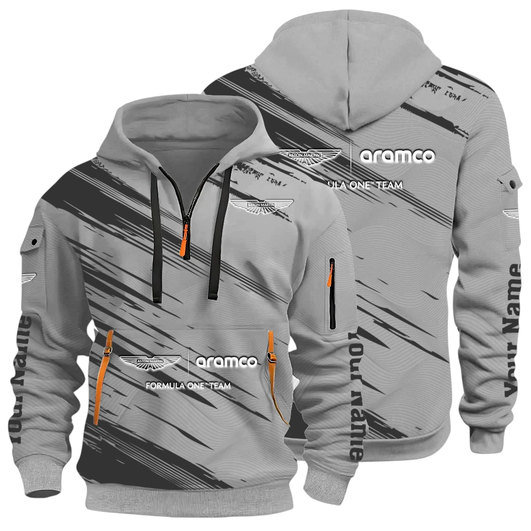 Top Class Car Half Zip Hoodie All Over Prints, Multi-Pockets Y26QZ3H - Grey