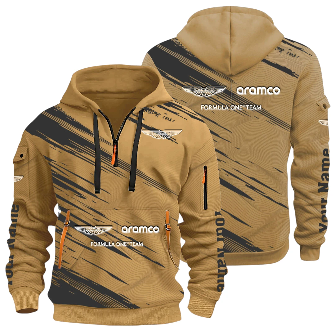 Top Class Car Half Zip Hoodie All Over Prints, Multi-Pockets Y26QZ3H - Khaki