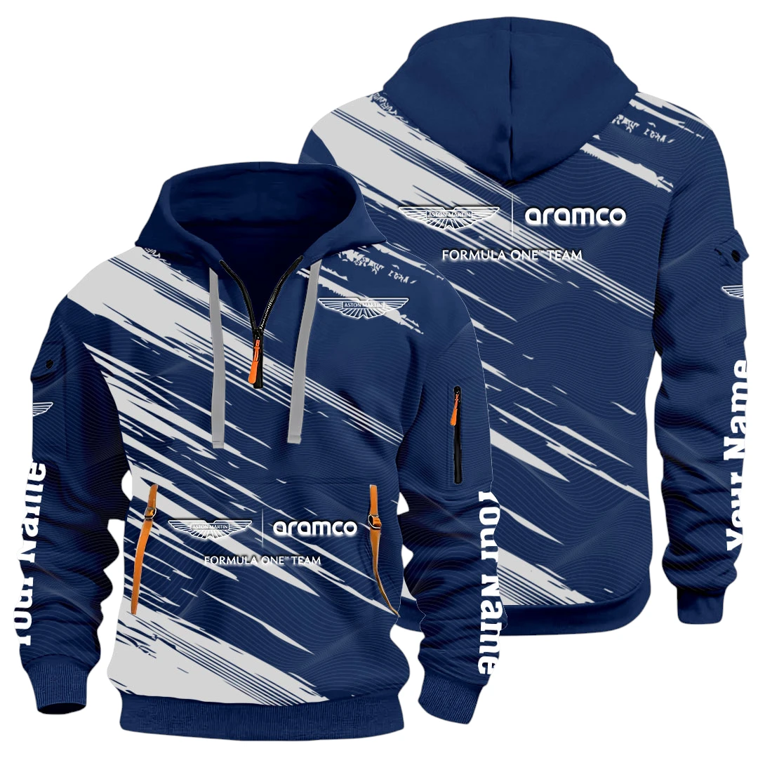 Top Class Car Half Zip Hoodie All Over Prints, Multi-Pockets Y26QZ3H - Navy