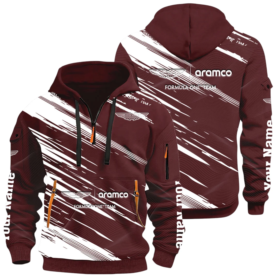 Top Class Car Half Zip Hoodie All Over Prints, Multi-Pockets Y26QZ3H - Red Wine