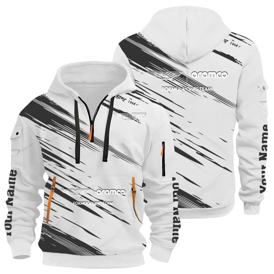 Top Class Car Half Zip Hoodie All Over Prints, Multi-Pockets Y26QZ3H - White
