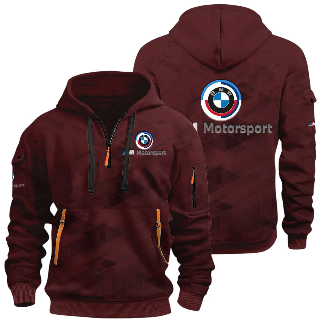 Top Motorsports Half Zip Hoodie All Over Prints Multi Pockets Gift For Fan Y26QZ3H - Red Wine