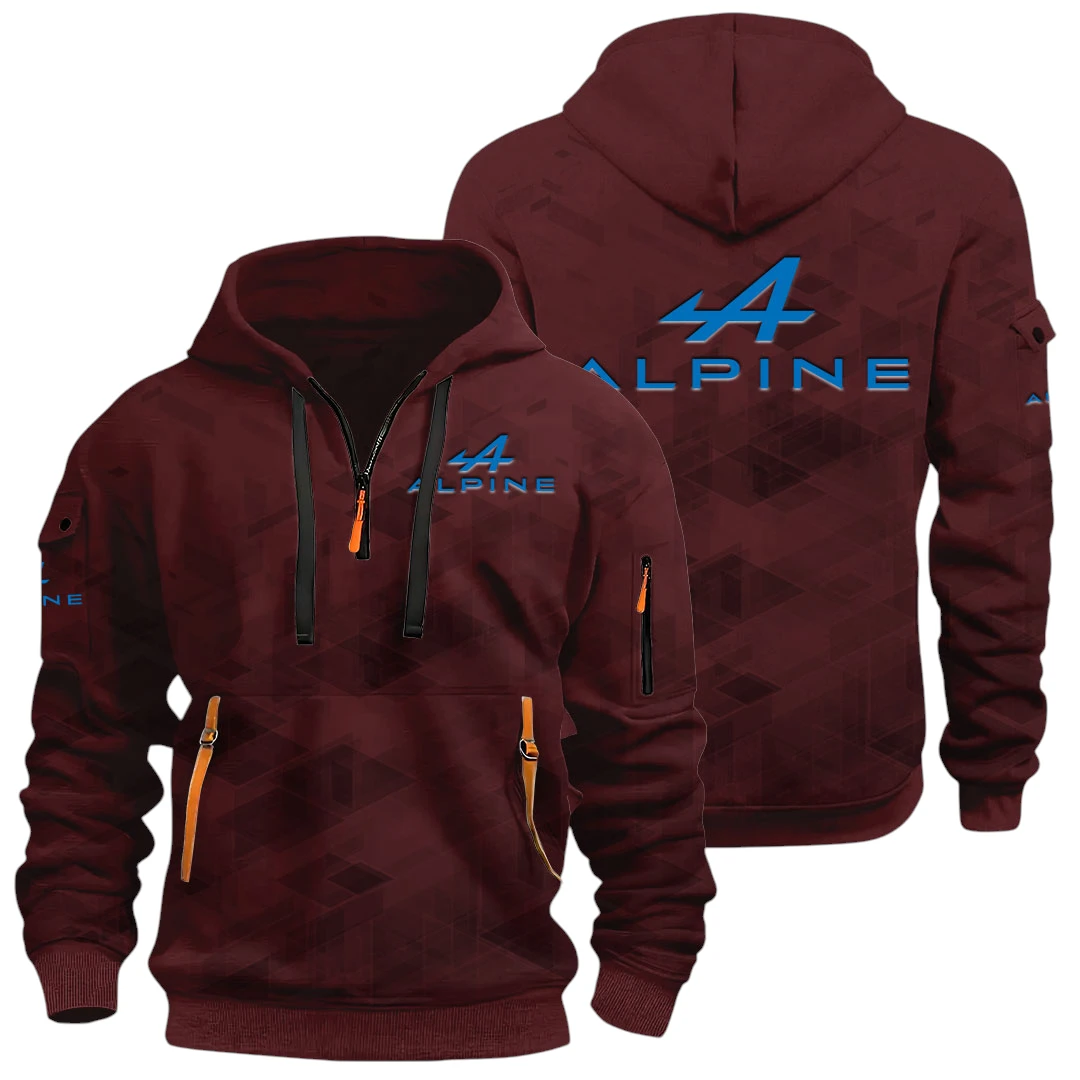 Vehicles Half Zip Hoodie All Over Prints Multi Pockets Gift For Fan Y26QZ3H - Red Wine